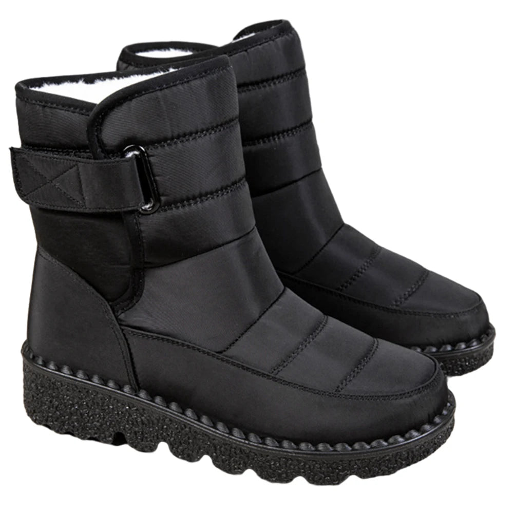 Women Warm Plush Fur Boots Waterproof Ladies Winter Snow Boots with Hook&Loop Plush Lined Gifts for Mother Friends