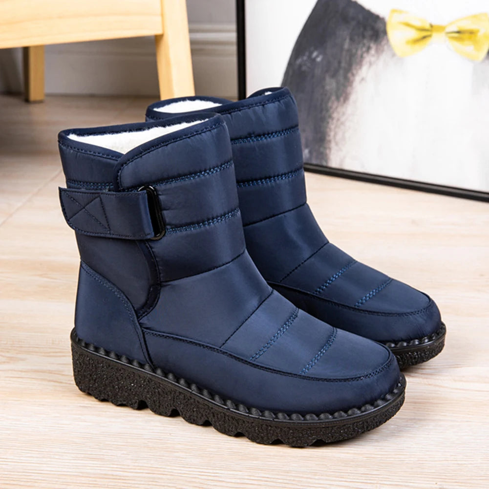 Women Warm Plush Fur Boots Waterproof Ladies Winter Snow Boots with Hook&Loop Plush Lined Gifts for Mother Friends