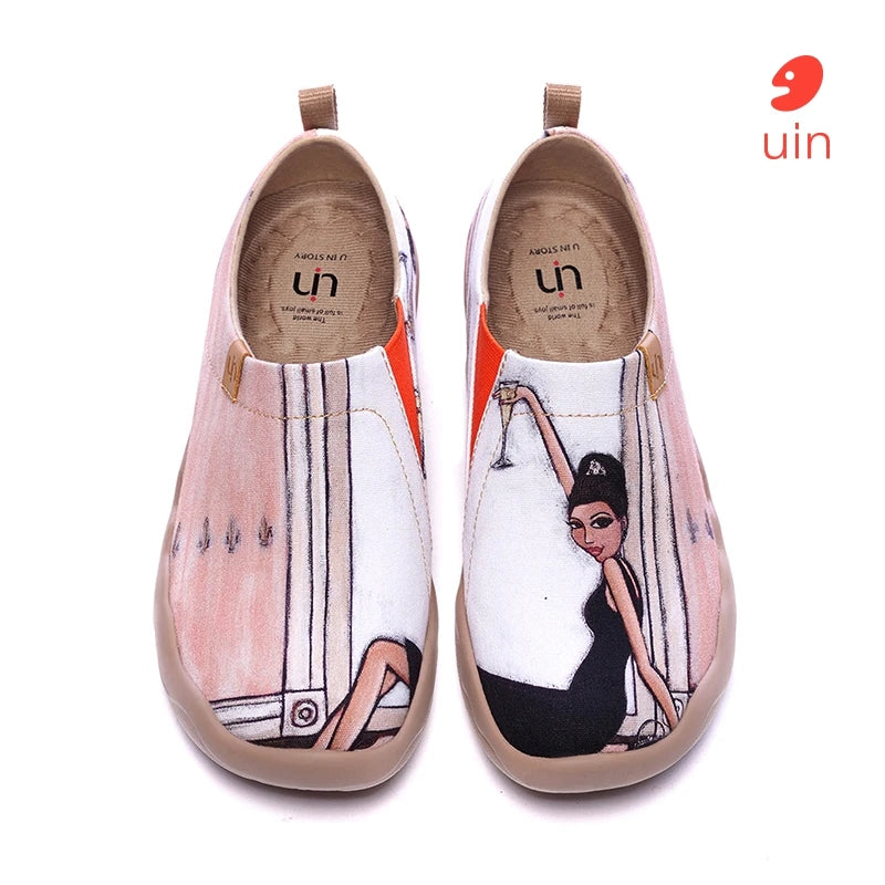 UIN Women's Casual Shoes Painted Walking Slip On Lightweight Loafers Comfortable Canvas Fashion Sneakers